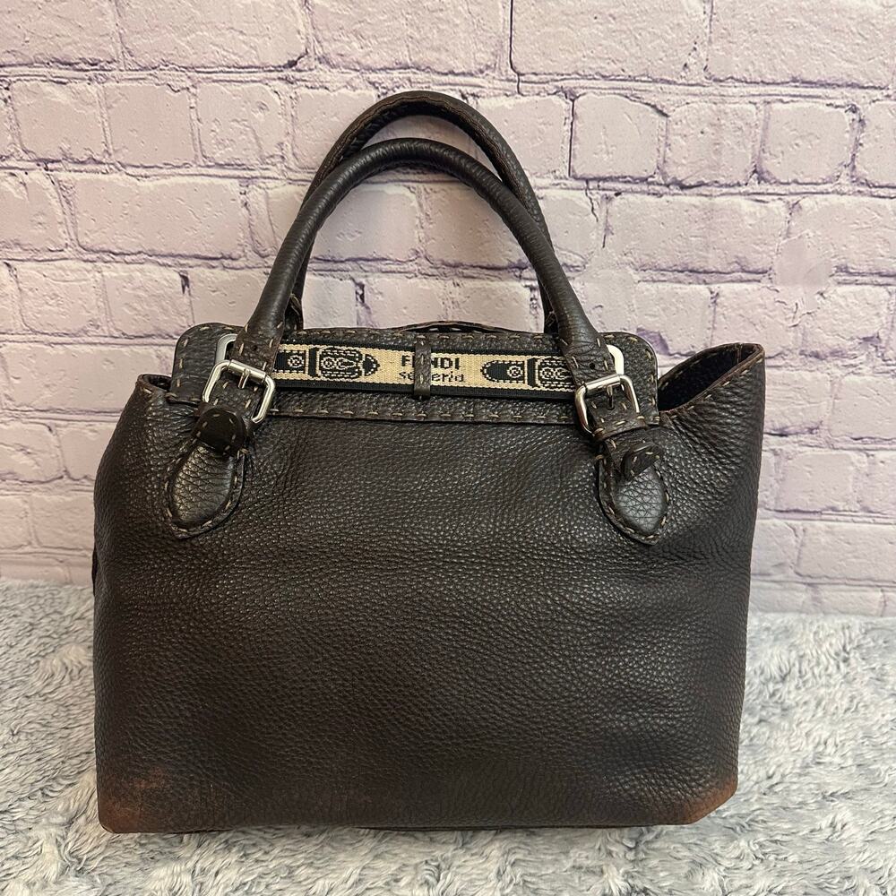 Fendi Selleria Villa Borghese Handbag Brown Leather Embossed Horse Purse - Picture 9 of 16